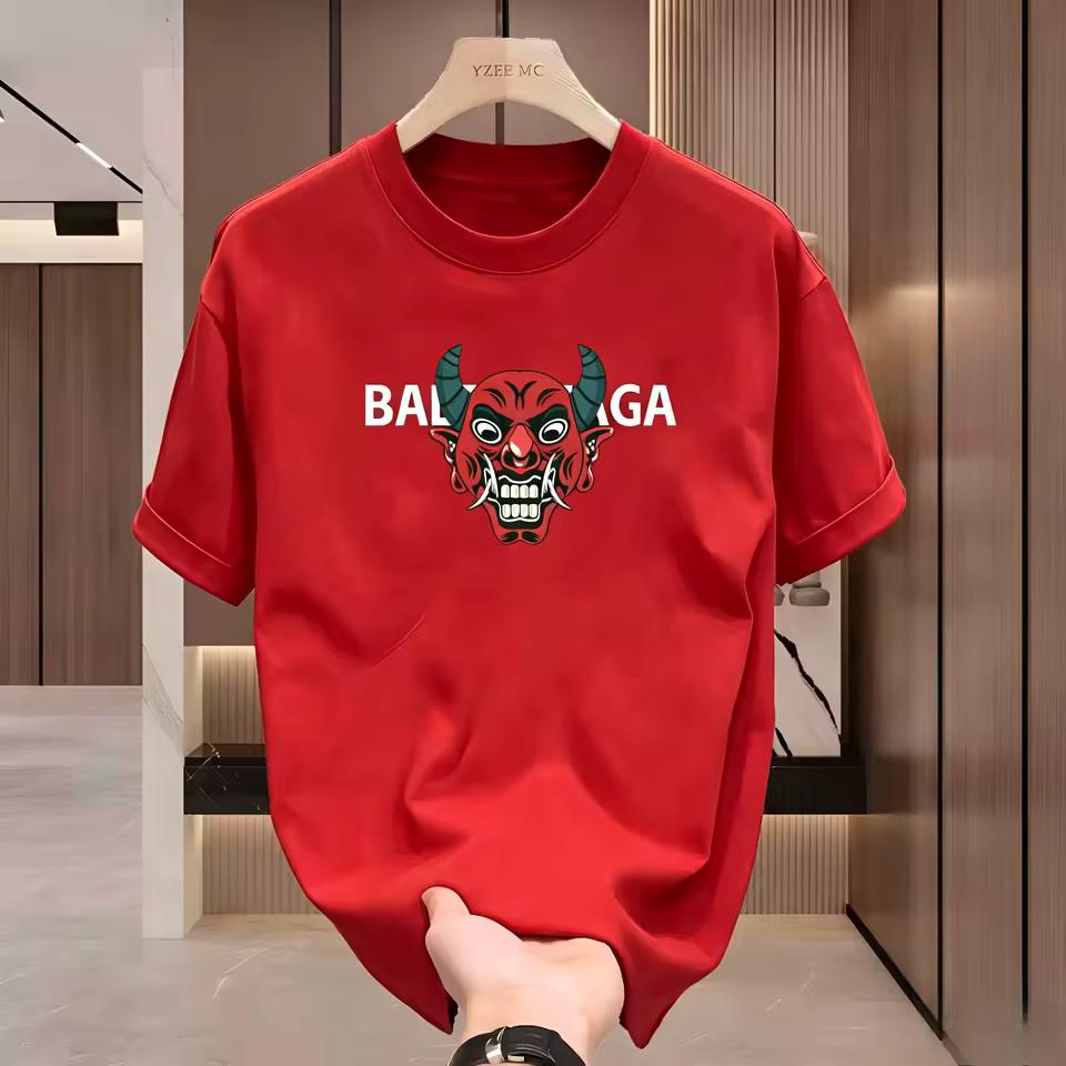 Spring Summer Printed Pure Cotton Men's Short-Sleeved T-Shirt Fashion Trend Style Home Use Round Collar