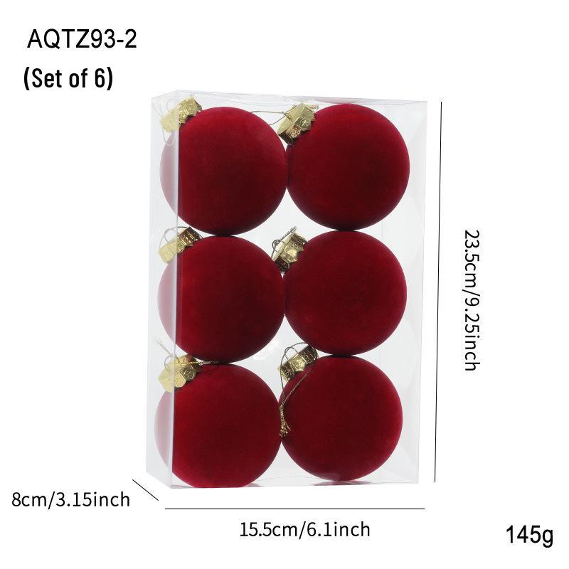 Set of 6 Christmas Tree Ornaments: 8cm Plastic Flocking Colored Balls