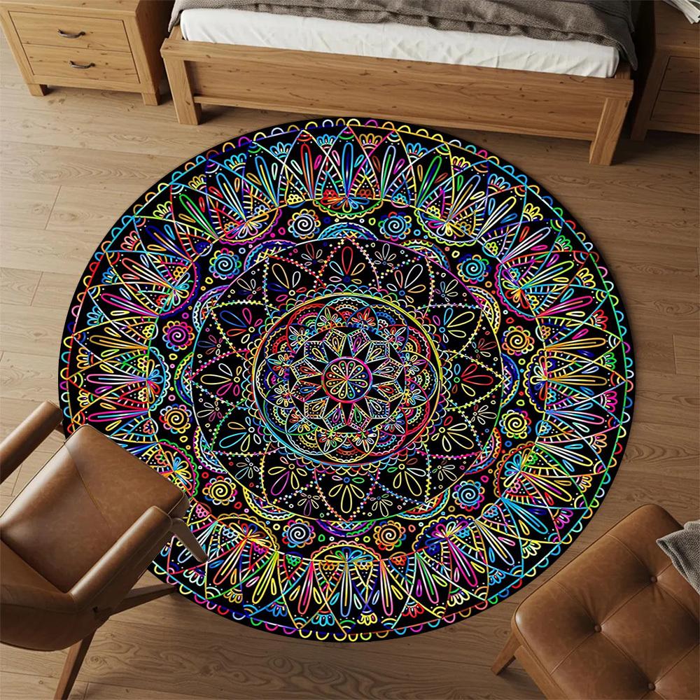 1pc Mandala, Abstract Pattern Office Round Rugs, Under Chair Round Rugs for Living Room, Bedroom, Bathroom Decoration Carpet 091819