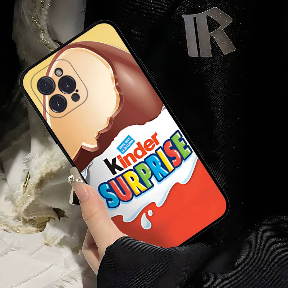 Cute Kinder Surprise Eggs Logo Phone Case For Iphone 17 16 15 14 13 12 11 Pro Max Plus Black Shell Cover Case