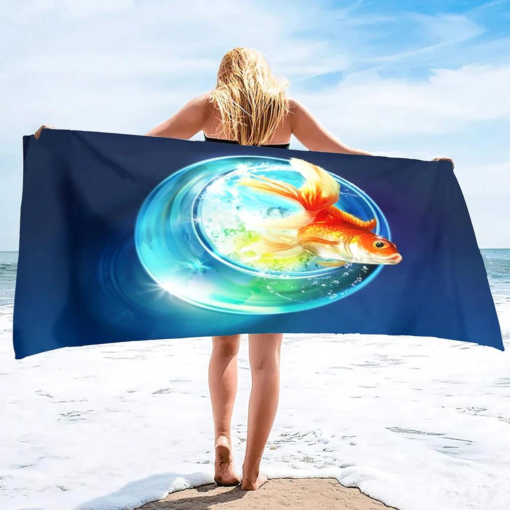 Vibrant Goldfish Bath Towel - Ocean Life Design, Soft Absorbent, Perfect for Summer Relaxation, Adds Color to Your Beach Days
