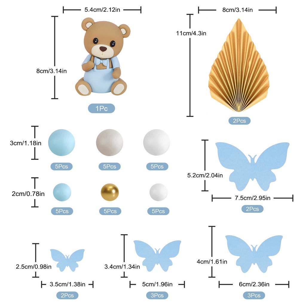 43pcs Bear Cake Topper Boho Mini Bear Cake Decorations for Baby Shower Birthday Party Gender Reveal Bear Themed Party Supplies