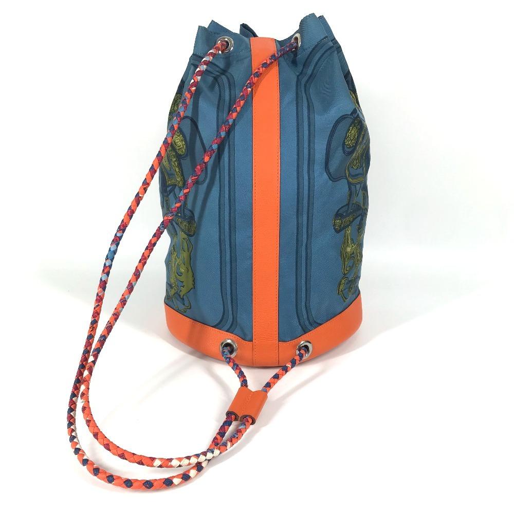 HERMES Drawstring bag Soy Coeur bag Shoulder Bag silk / Leather Orange/blue