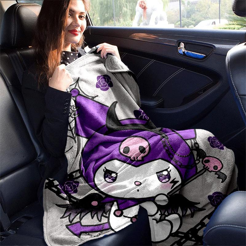 1pc Kuromi Printing Lightweight Flannel Blanket, Comfortable and Warm Blanket, for Camping Sofa Bed and Couch Office, in All Seasons