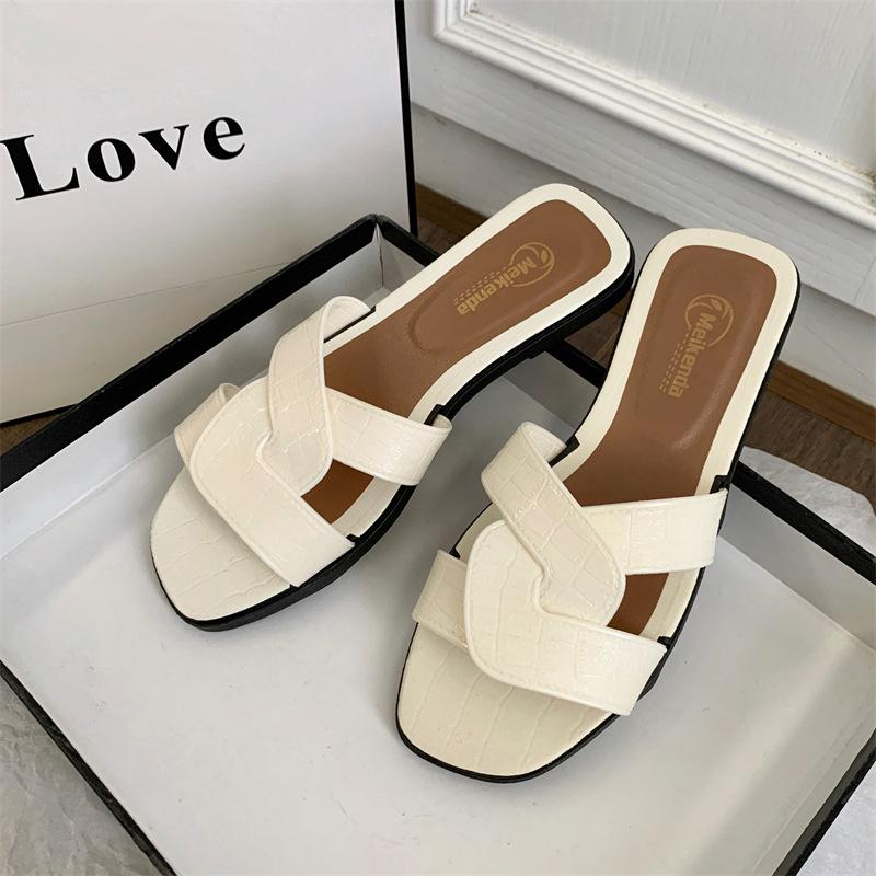 

Модные высококачественные сандалии и тапочки на плоской подошве для женщин, летние, в стиле феи, универсальные, с мягкой подошвой, пляжные римские туфли для женщин 35EU/CN36-37 белый