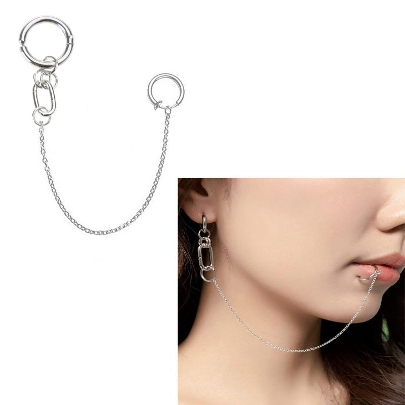 1 Set Fake Piercing Lip Clip Earring Punk Chain Linked Earrings Hinged Lip Ring Accessories Stainless Steel Material