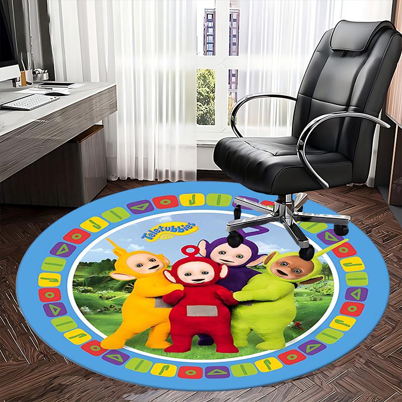 Tappetino Sedia Teletubbies Tappeto Rotondo - Tappeto Ufficio, Lavabile in Lavatrice, Antiscivolo, Adatto per Soggiorni, Camere da Letto