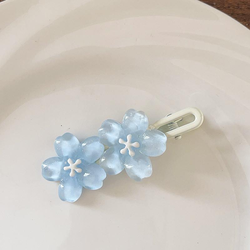 

Blue Pink Cherry Blossom Hair Clip Women Sweet Ice Translucent Color Duckbill Clip Hair Accessories