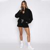 New Autumn-Winter Pure Color Stand Collar Zipper Pullover with Long Sleeves and Shorts: Women's Fashion Set