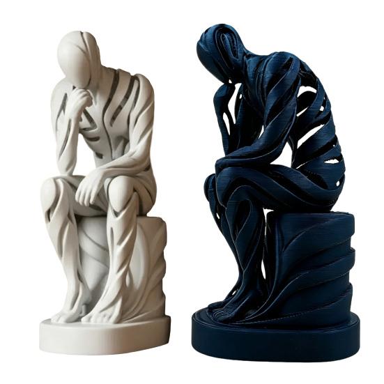 Abstract Thinker Ornament 3D Printed Matte White Sculpture Living Room Sculpture for Desktop