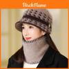 Gestricktes Mützen-Set Für Frauen mittleren Alters Winterlich Warm Plüsch Blumenblatt-Design Outdoor Reisen