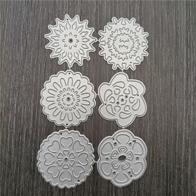 6pcs/set Metal Cutting Dies  Stitch Flower Lace Round Scrapbooking Paper Craft Knife Mould Blade