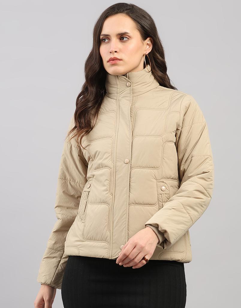 Monte Carlo Women's Regular Fit Self Design Stand Collar Full Sleeve Jacket