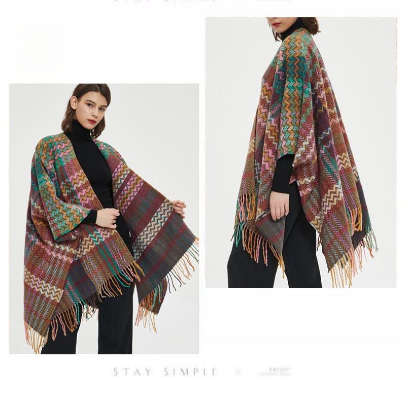 Knit Shawl Wrap for Women, Ladies Knitted Kimono with Fringe for Fall Winter, blanket shawl