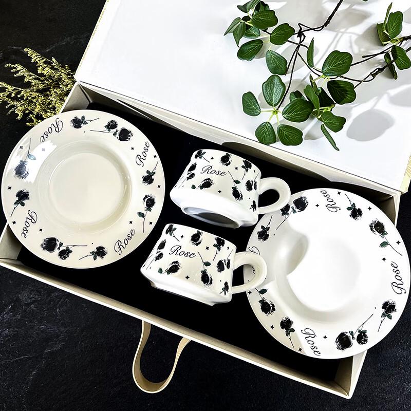 Taozhi Rose Garden Ceramic Coffee Cup & Saucer Set