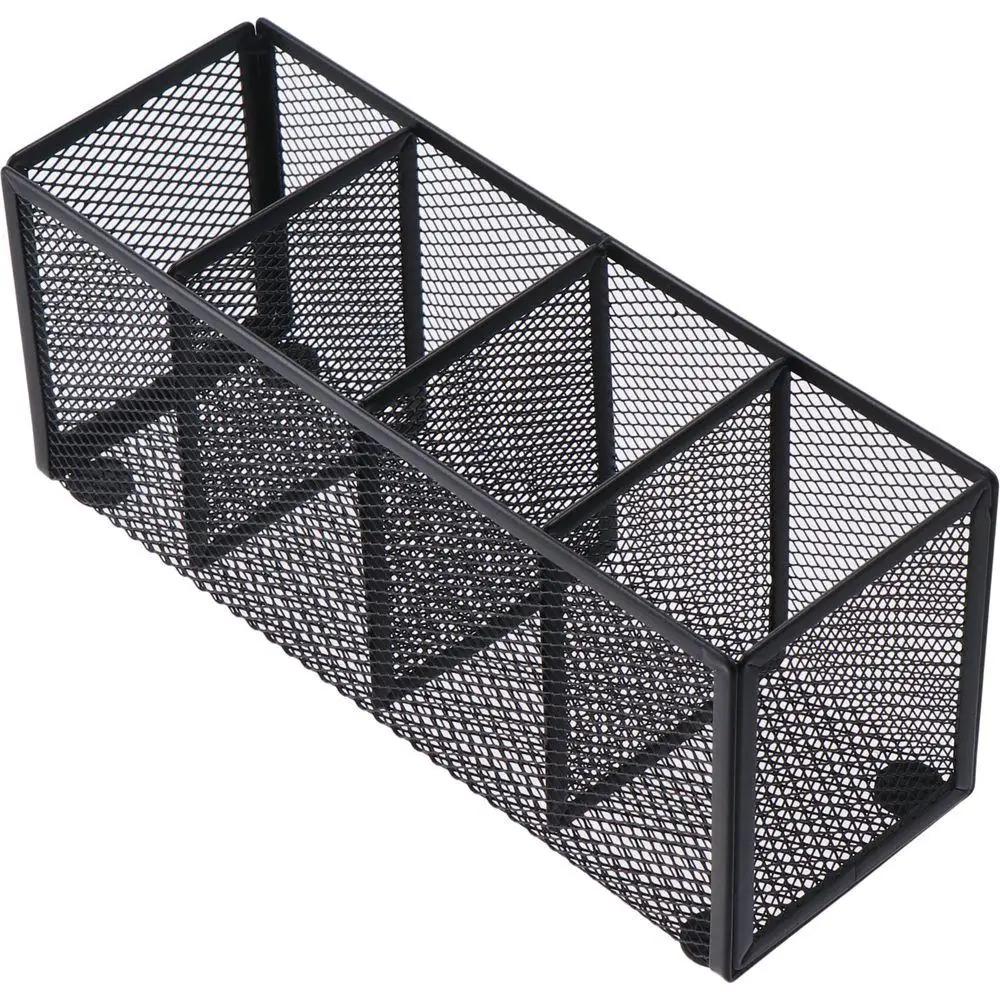 Desk Accessories Black Pencil Holders Mesh 4 Compartments Organizer Desk Metal Display Holder Home