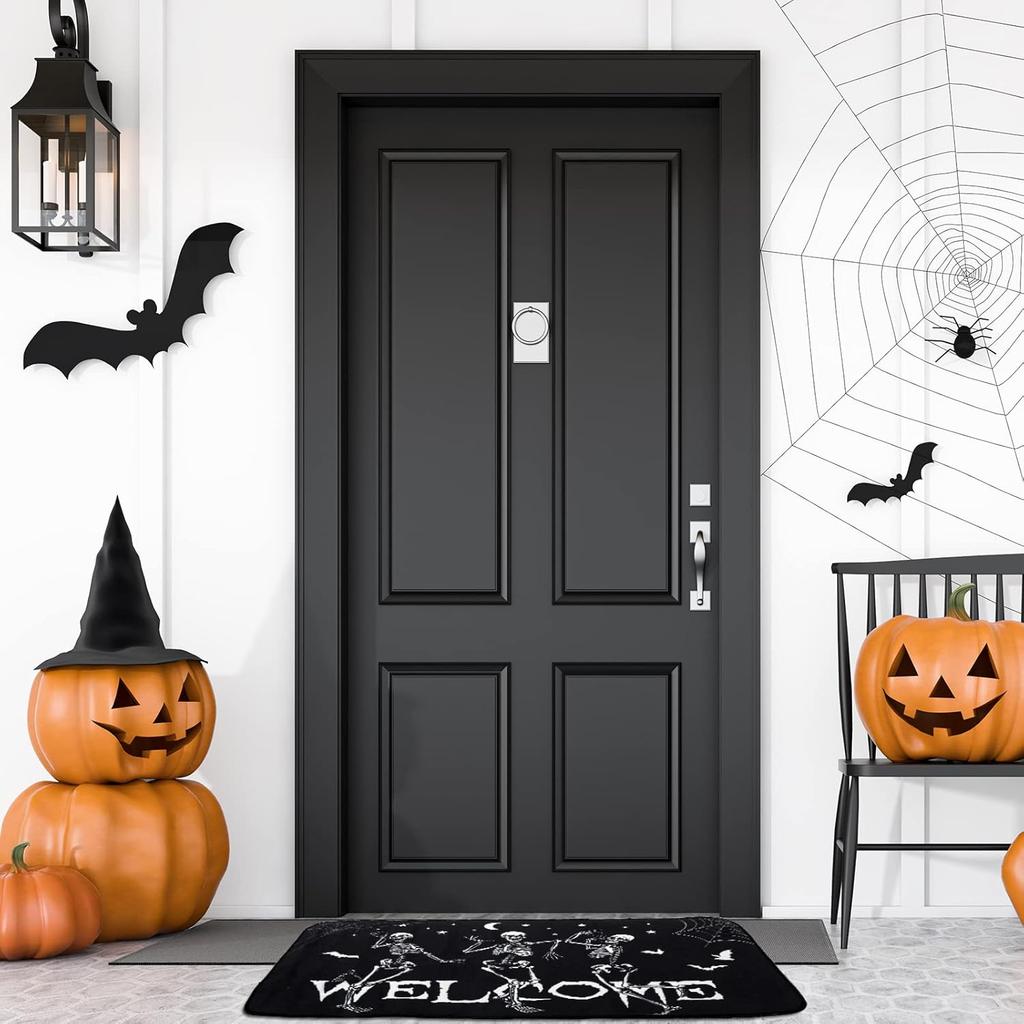 Halloween Skeleton Dancing Mat Soft Crystal Velvet Bath Rug Slip Resistant Entryway Doormat Great for Halloween Home Decor Gifts