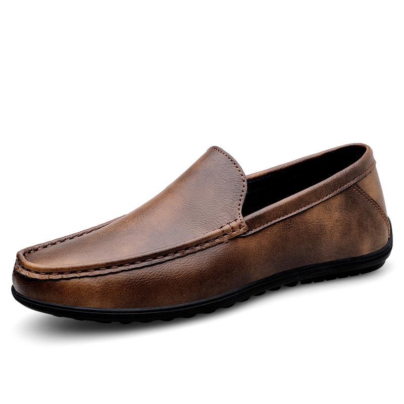 Men's Casual Leather Slip-On Shoes: Soft Sole, Comfortable Cowhide, Wedge Heel, Large Sizes