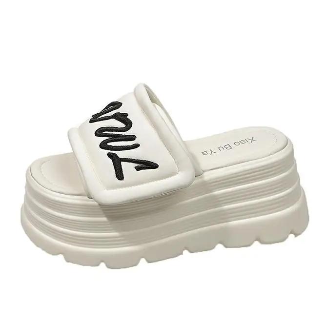 Fashion 8CM Slippers Women Fashion Platform Wedges Ladies Shoes High Chunky Slides Woman 2025 Summer Outdoor Beach Shoes Flat Sandals