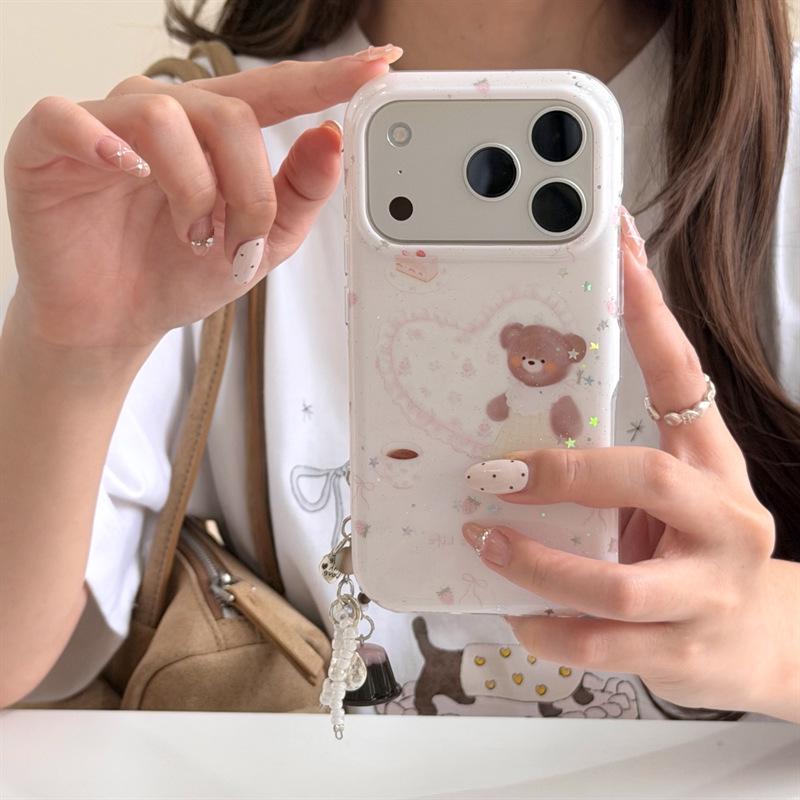 Rosa Erdbeerbär Herz iPhone Hülle für 16 Pro Max/15/14 (Mädchenhaftes Design)