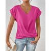 Autumn new products women's lightweight breathable V-neck T-shirt elegant knotted loose short-sleeved top women