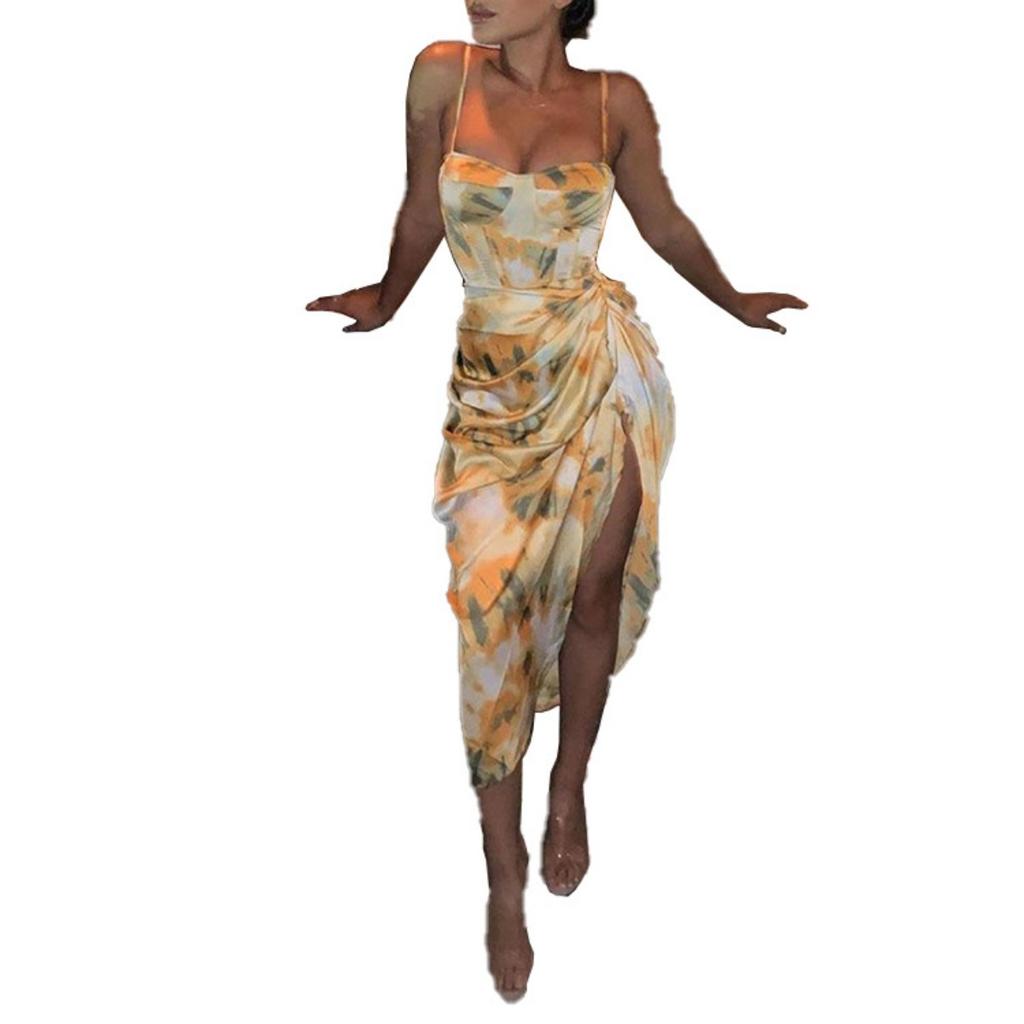 Spring New Arrival Women's Sexy Sleeveless Slim Fit Printed Midi Dress, European & American Style Crossbody Foreign Trade Women's Clothing