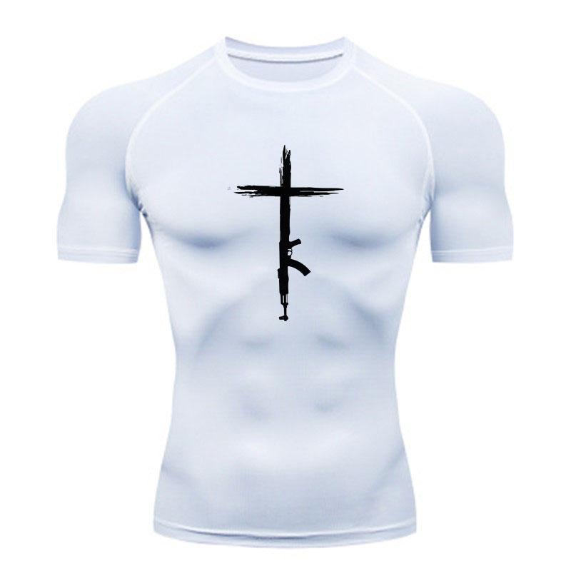 Men's Compression Fitness Sports T-Shirt, Stylish Gun Cross