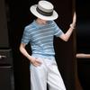 Lanseer 2026 Summer Striped Lapel Knit Top
