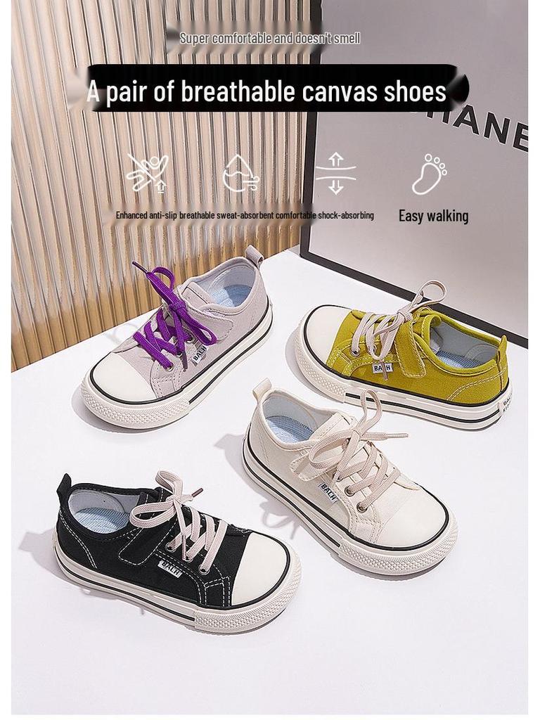 2025 Spring/Autumn Boys' Classic Canvas Shoes with Velcro for Kids - Skate and Kindergarten Shoes, Korean Style