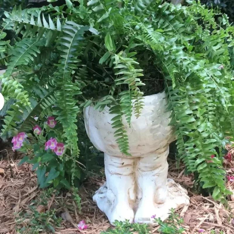 Funny Resin Sculpture In Flower Pot with Funny Expression Garden Supplies