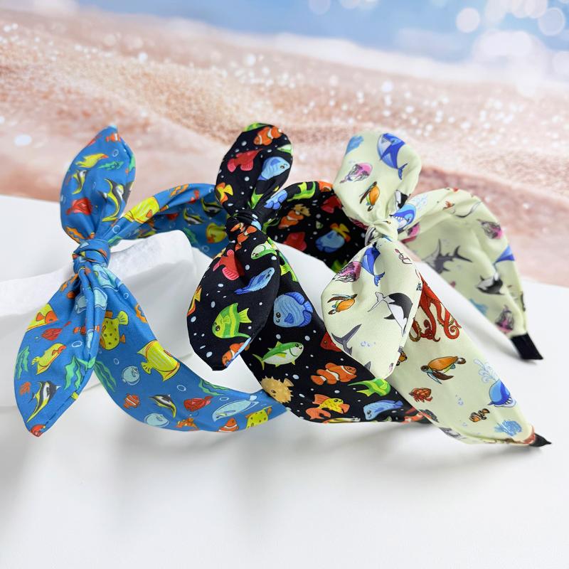 Non Slip Ocean Fish Print Headband with Cute Bow Perfect for Wide Hair Hoop Lovers