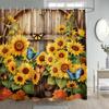 Rustic Sunflower Shower Curtains Vintage Farm Barn Wooden Door Autumn Floral Butterfly Bathroom Curtain Polyester Home Decor Set