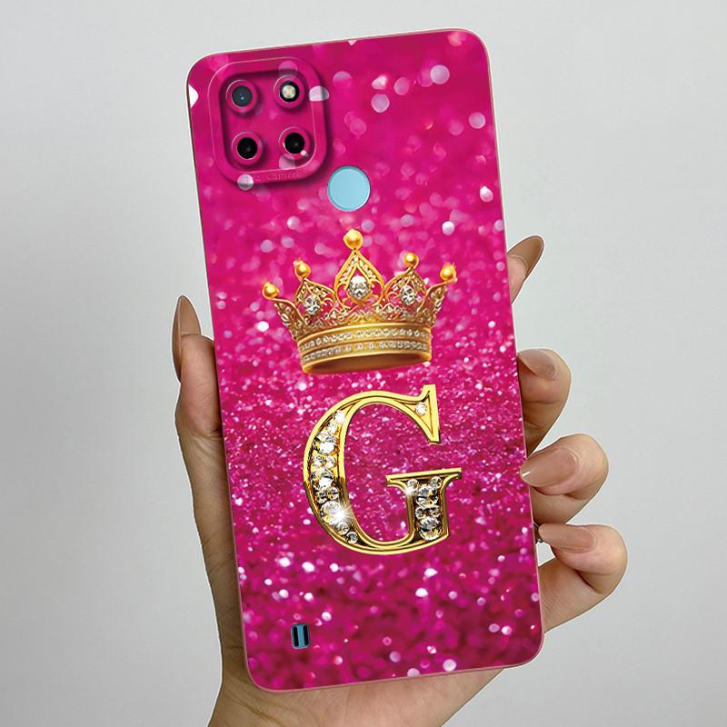 For Realme C21Y C25Y Phone Case Crown Letters Soft Liquid Silicone Protective Back Cover For Realme C21 C15 C 21 C 25 Y Fundas