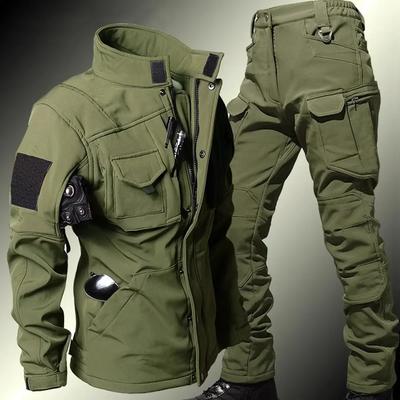 Men's Sets Winter Shark Skin Suit Soft Shell Windproof Waterproof Jackets Warm Fleece Cargo Pants Uniform