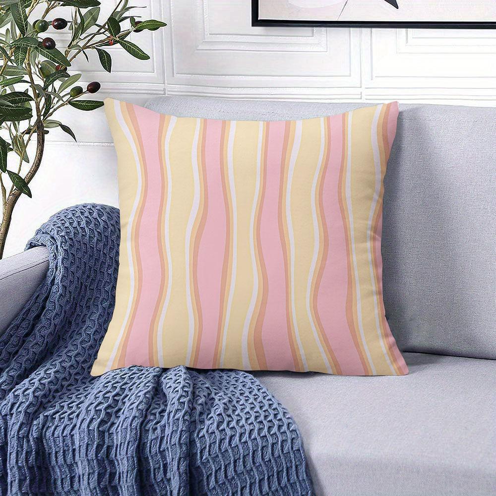 Pink Pastel Wave Charm Square Jacquard Pillow Cover for Sofa Office Waist Cushion Cover Home Decorative Pillowcase
