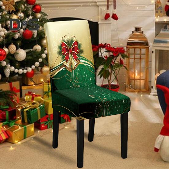 Christmas Chair Cover Dustproof Cartoon Santa Snowman Print Stretchable Fabric Anti-slip New Year Party Decoration Chair Protective Sleeves
