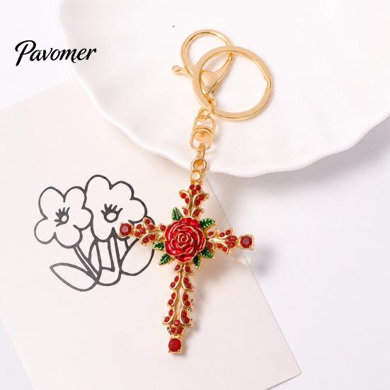 Rhinestone Rose Keychain Retro Keychain, Golden Plated Alloy Key Ring for Holder Men Women, Pendant Handbags Backpacks Decoration Women Handbag Charm