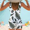Women Plus Size Square Neck Wide Straps One Piece Boyshort Landscape Printed Swimsuit