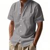 Men's Solid Color Classic Loose Linen Carburean Stand-up Collar Short-sleeved Sporty Casual Shirt Top