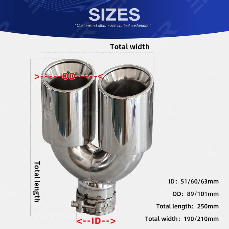 ER Stainless Steel Exhaust Tip Universal Car Modification Auto Muffler Modify Double Outlet auto engine parts Left In51-Out 89mm