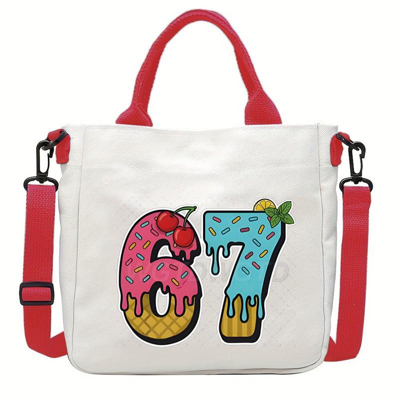 Steal a Brainrot 67 Unicorn Printed Student Crossbody Bag Casual Canvas Shoulder Bags