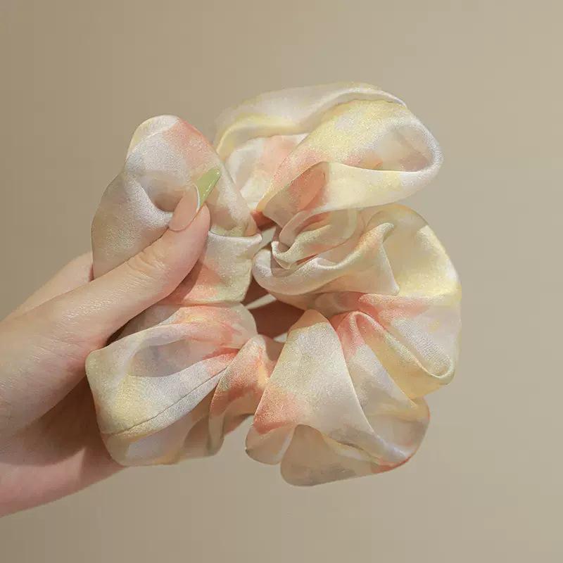 Chouchou d'été en satin et tulle à pois violets - Élastique à cheveux pour femme à haute élasticité