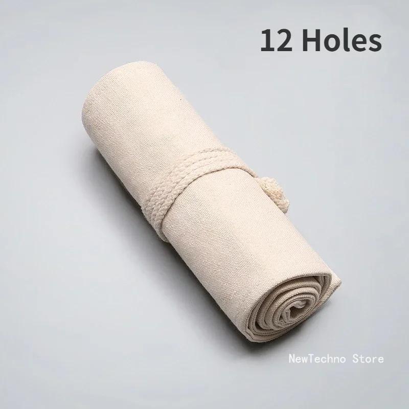 Canvas Roll Up Pen Curtain Case Pencil Bag Makeup Wrap Holder Storage Pouch School Supplies