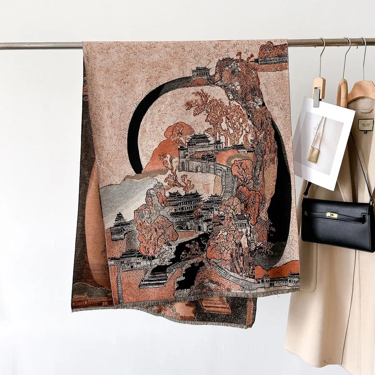 

Мода Дуньхуан картина маслом стиль шаль женщины мужчины кашемир длинные шарфы зимние теплые толстые накидки Bufanda Echarpe одеяло плащ 65X180cm