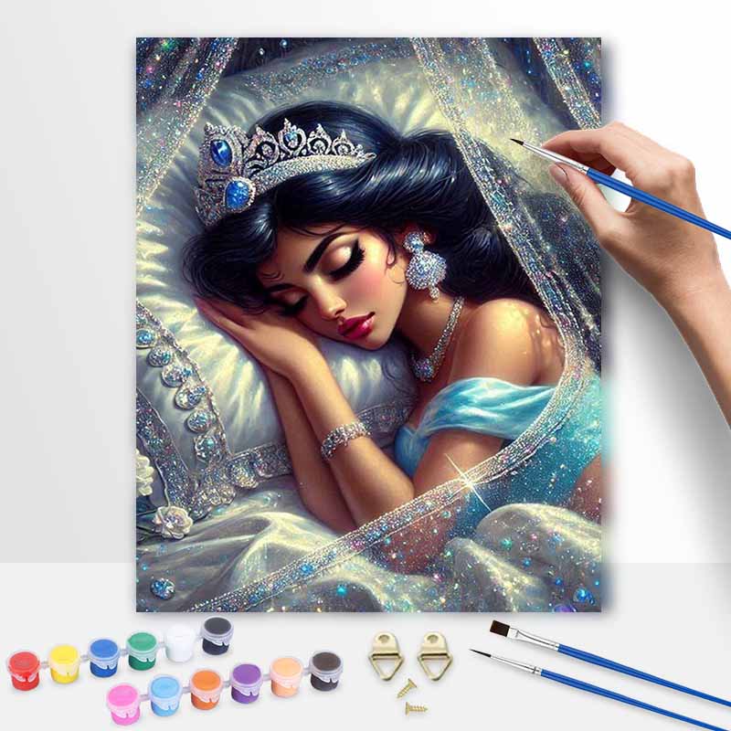Disney Oil Painting Art Painting Set Princess Jasmine Home Wall Decor Handmade Gift Sparkling Royal Diamond Jeweled Bedding Glittering Fabric Artwork 30x40cm