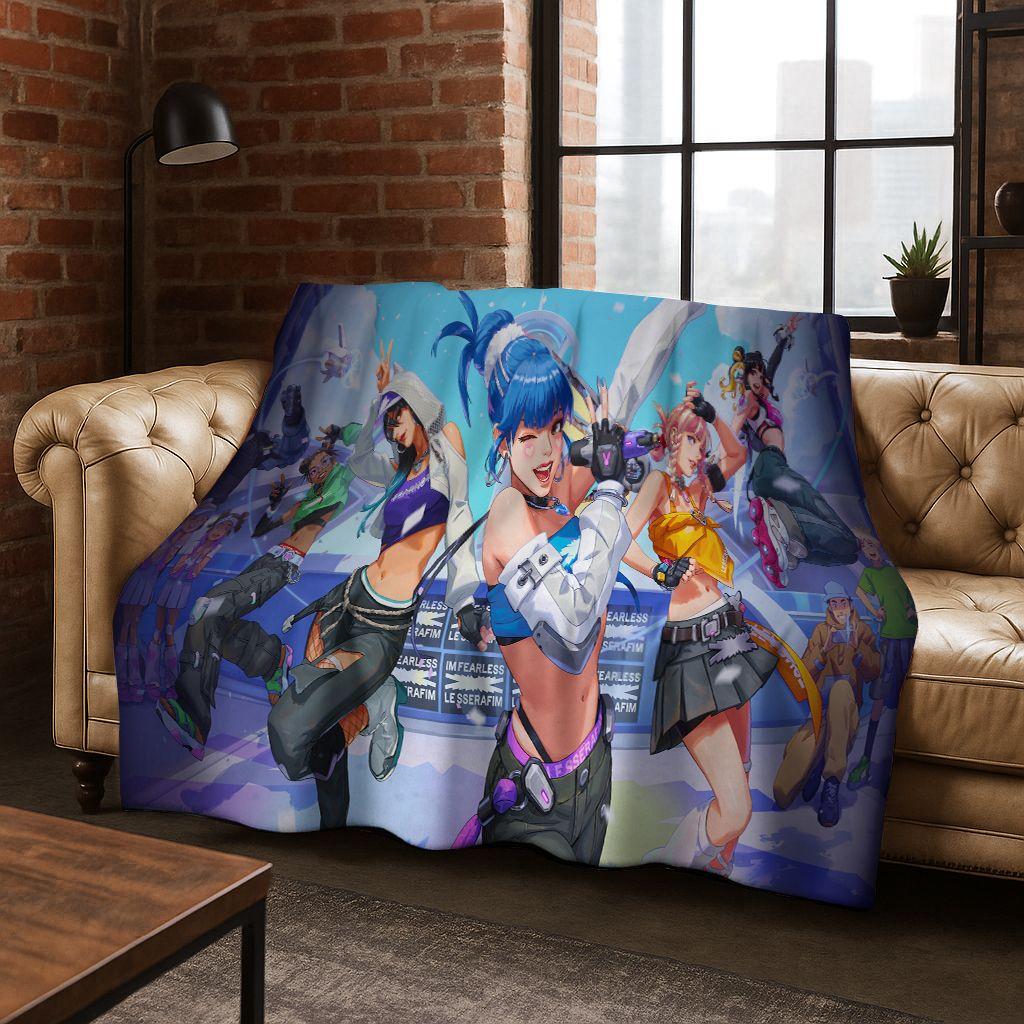 Game OW Overwatch D.VA Mei Reaper Cartoon 3D Flannel Blanket,Cozy Soft Throw Blanket for Home Bedroom Bed Sofa Picnic Cover Gift