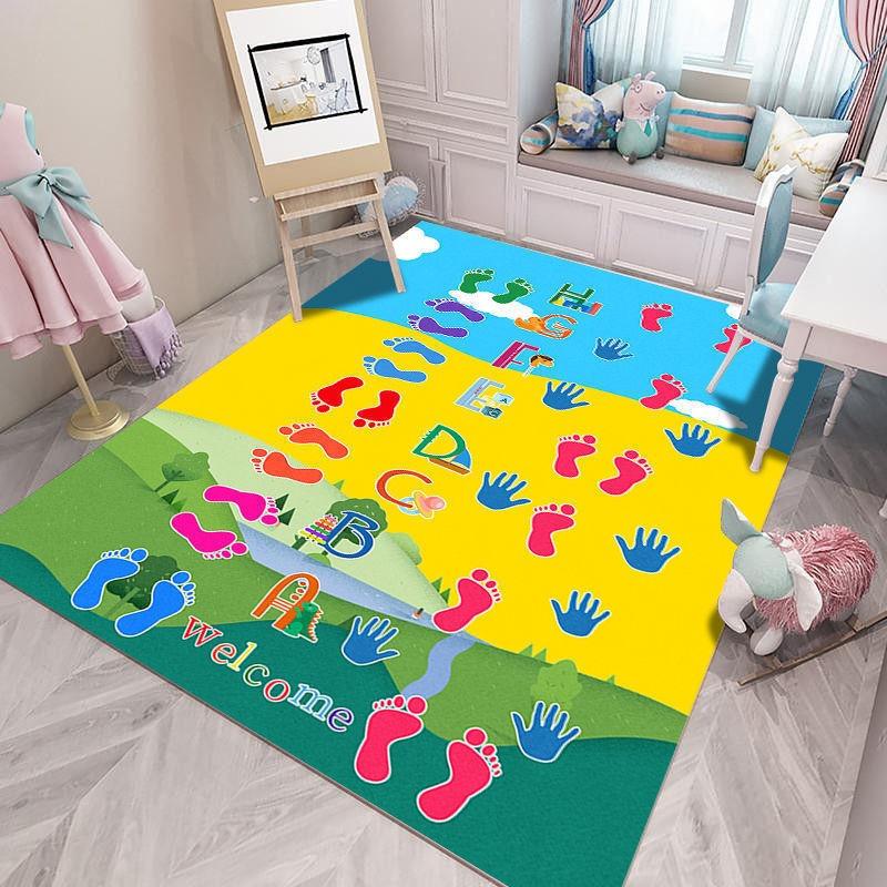 Kids Hopscotch Print Rug Colorful Animal Anti-slip Floor Mat for Playroom Bedroom Educational Game Carpet for Toddler Home Decor