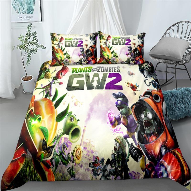 Hot Sale Exquisite 3D Plants Vs Zombies Wallpaper Gamer Printing Bedding Set Duvet Cover Comforter Bed Adult Youth Girls Gift