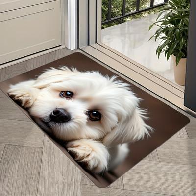 Cute Maltese Dog Print Door Mat, Pet Theme Non-Slip Entrance Rug, Washable Indoor Outdoor Decor Gift