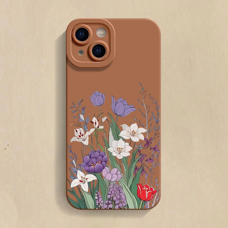 

Purple floral pattern Phone Case For iPhone 16 16E 15 14 13 12 11 Pro Max XR X XS 12 Mini 16E 7 8 Plus Silicone Cover For iPhone 16E